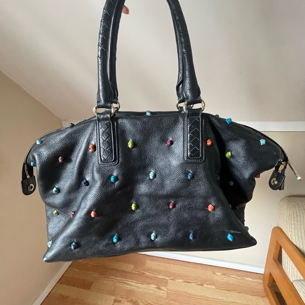 ✨Tehra&B large rainbow knotted black satchel ✨ great condition!